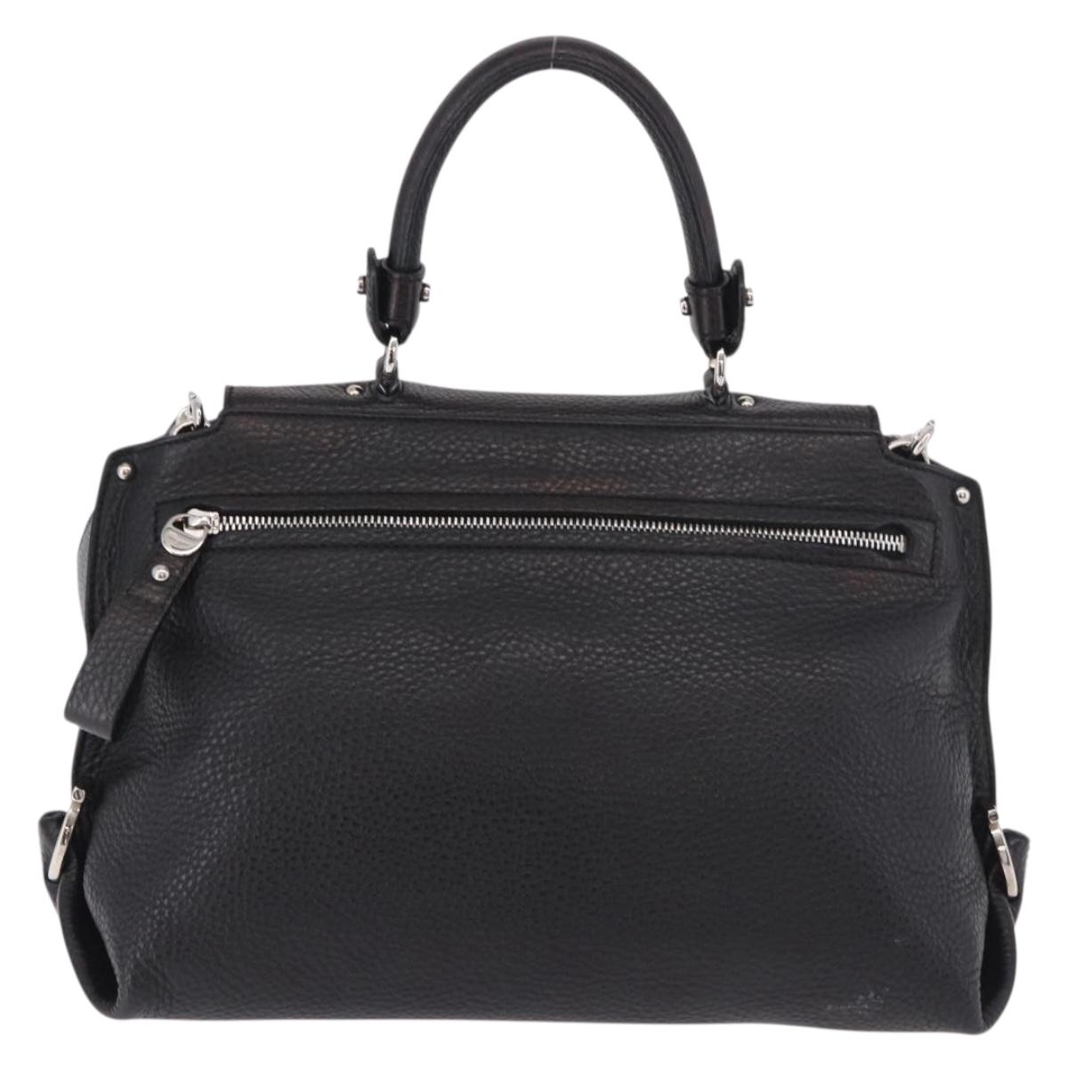 Salvatore Ferragamo Hand Bag Leather 2way Black Silver Auth 184407V