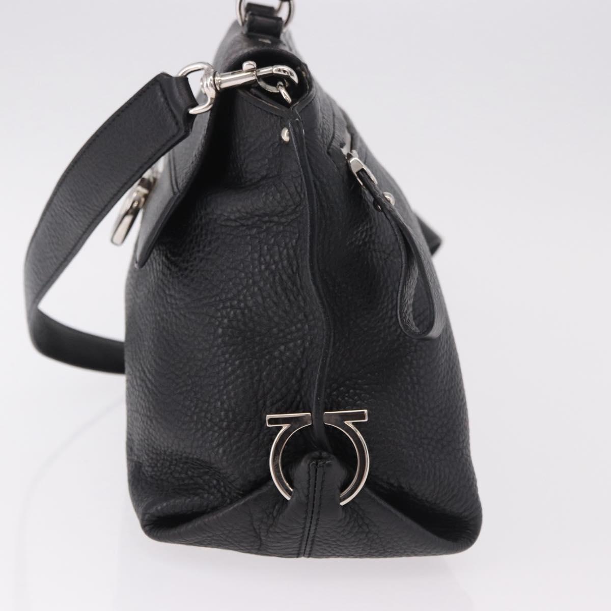 Salvatore Ferragamo Hand Bag Leather 2way Black Silver Auth 184407V