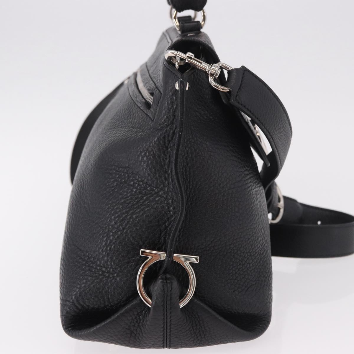 Salvatore Ferragamo Hand Bag Leather 2way Black Silver Auth 184407V