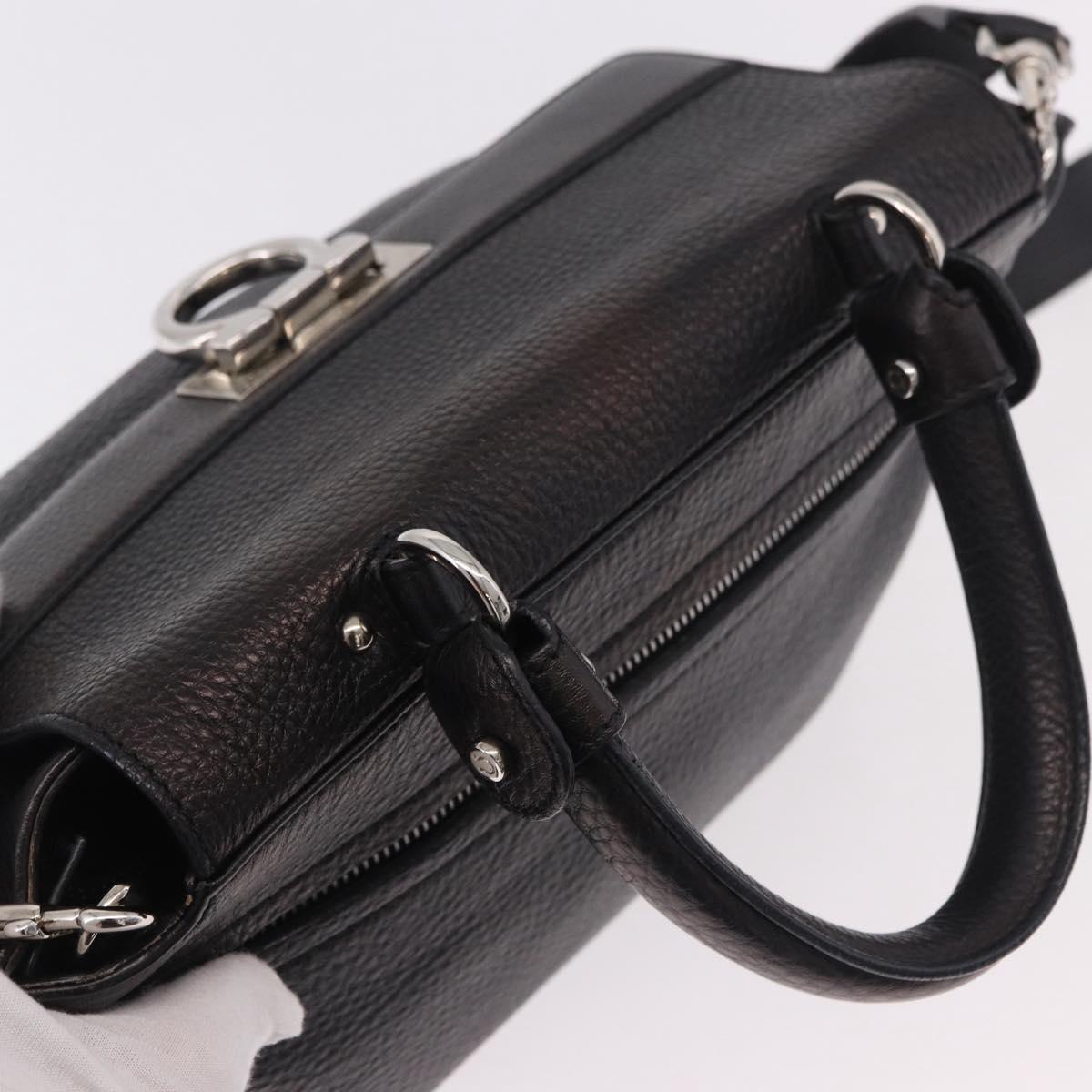 Salvatore Ferragamo Hand Bag Leather 2way Black Silver Auth 184407V