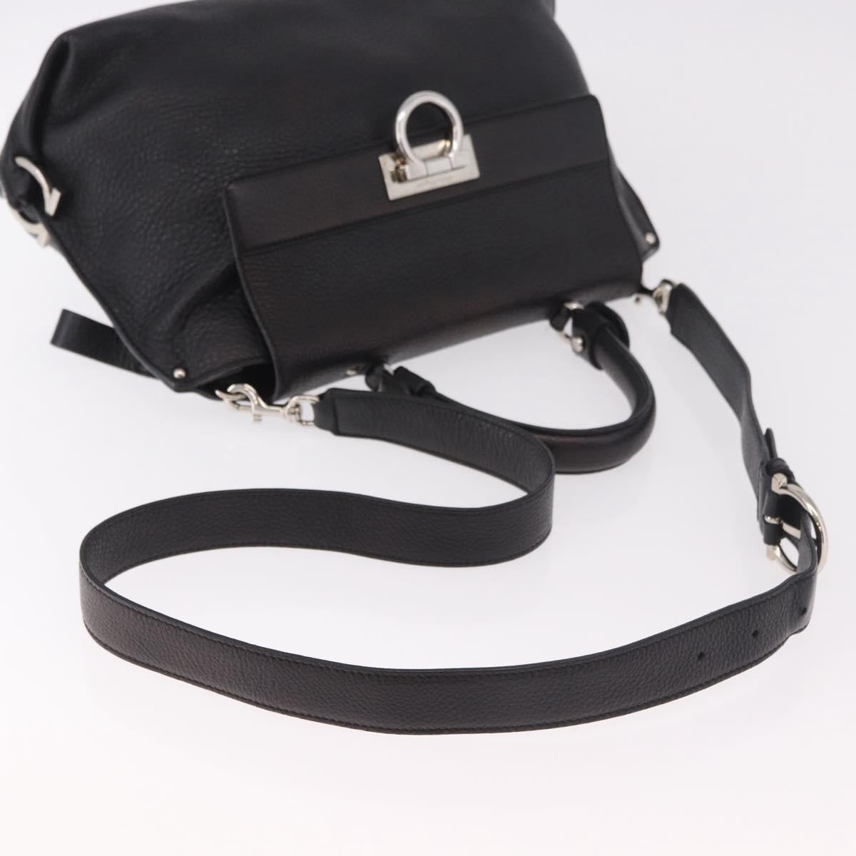 Salvatore Ferragamo Hand Bag Leather 2way Black Silver Auth 184407V