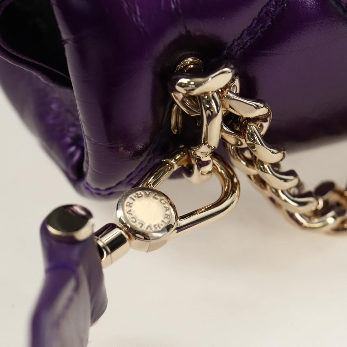 BVLGARI Serpenti Cabochon Cross Body Bag Leather Purple Gold Auth 184409SAM