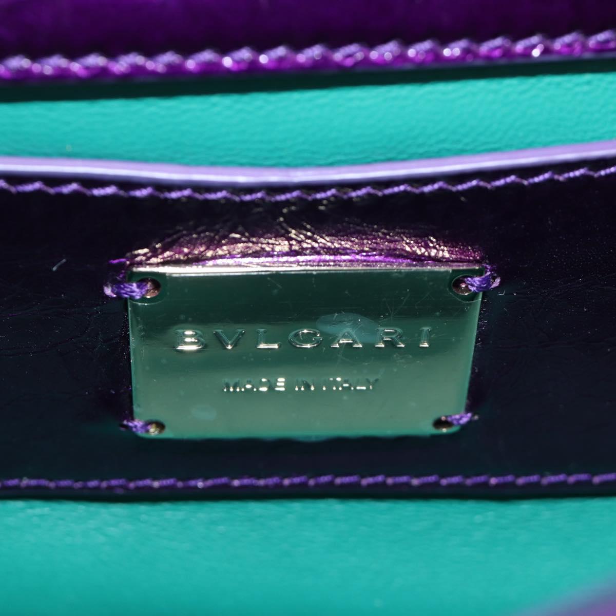 BVLGARI Serpenti Cabochon Cross Body Bag Leather Purple Gold Auth 184409SAM