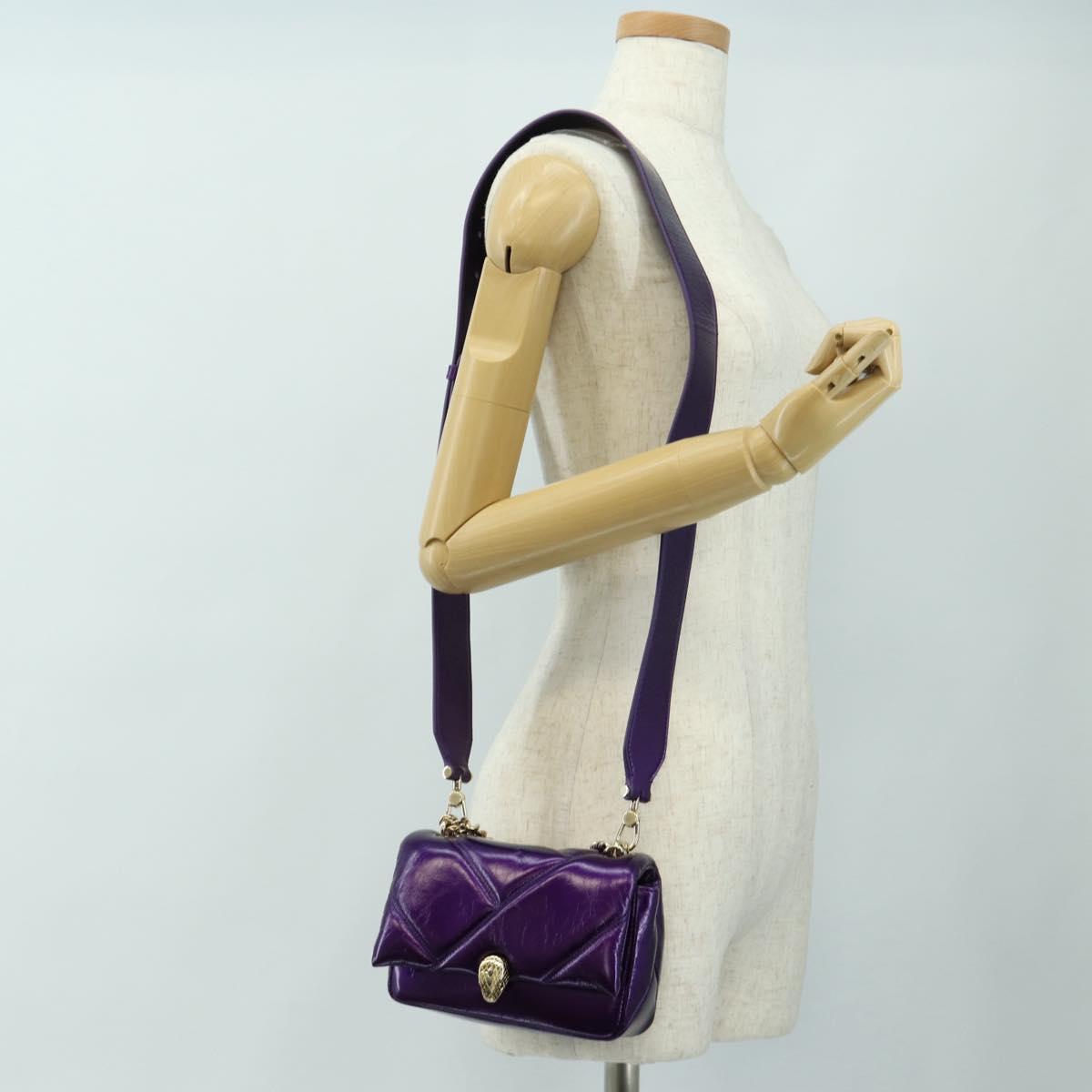 BVLGARI Serpenti Cabochon Cross Body Bag Leather Purple Gold Auth 184409SAM
