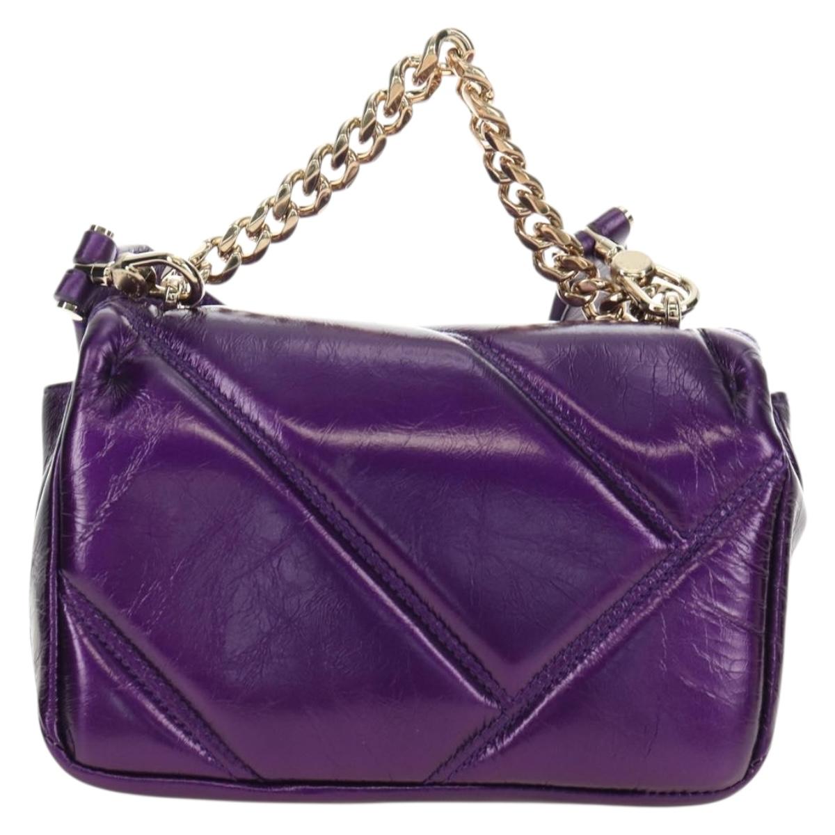 BVLGARI Serpenti Cabochon Cross Body Bag Leather Purple Gold Auth 184409SAM