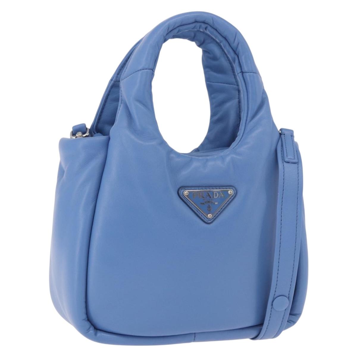 PRADA Hand Bag Leather 2way Light Blue Silver Auth 184410SAM