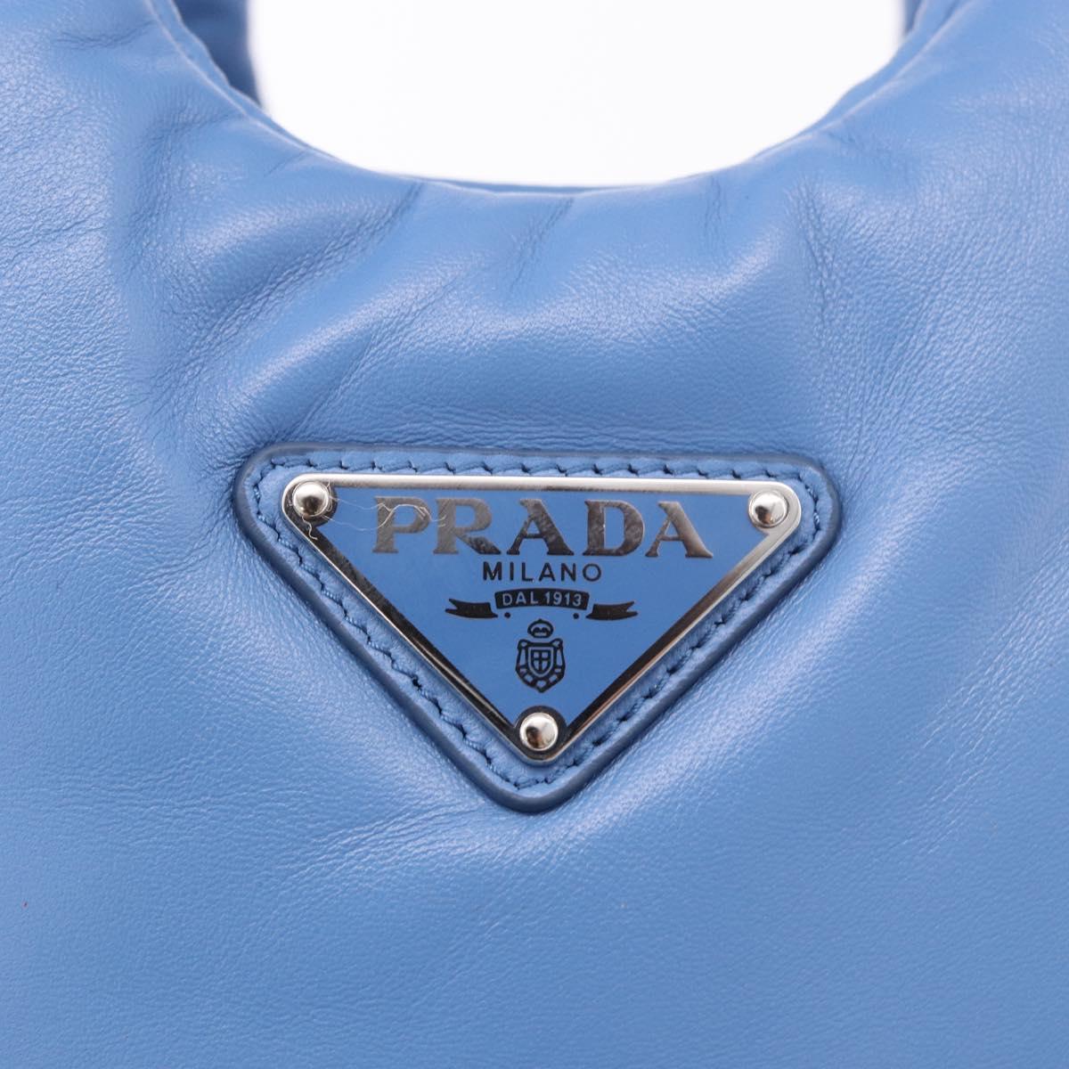 PRADA Hand Bag Leather 2way Light Blue Silver Auth 184410SAM