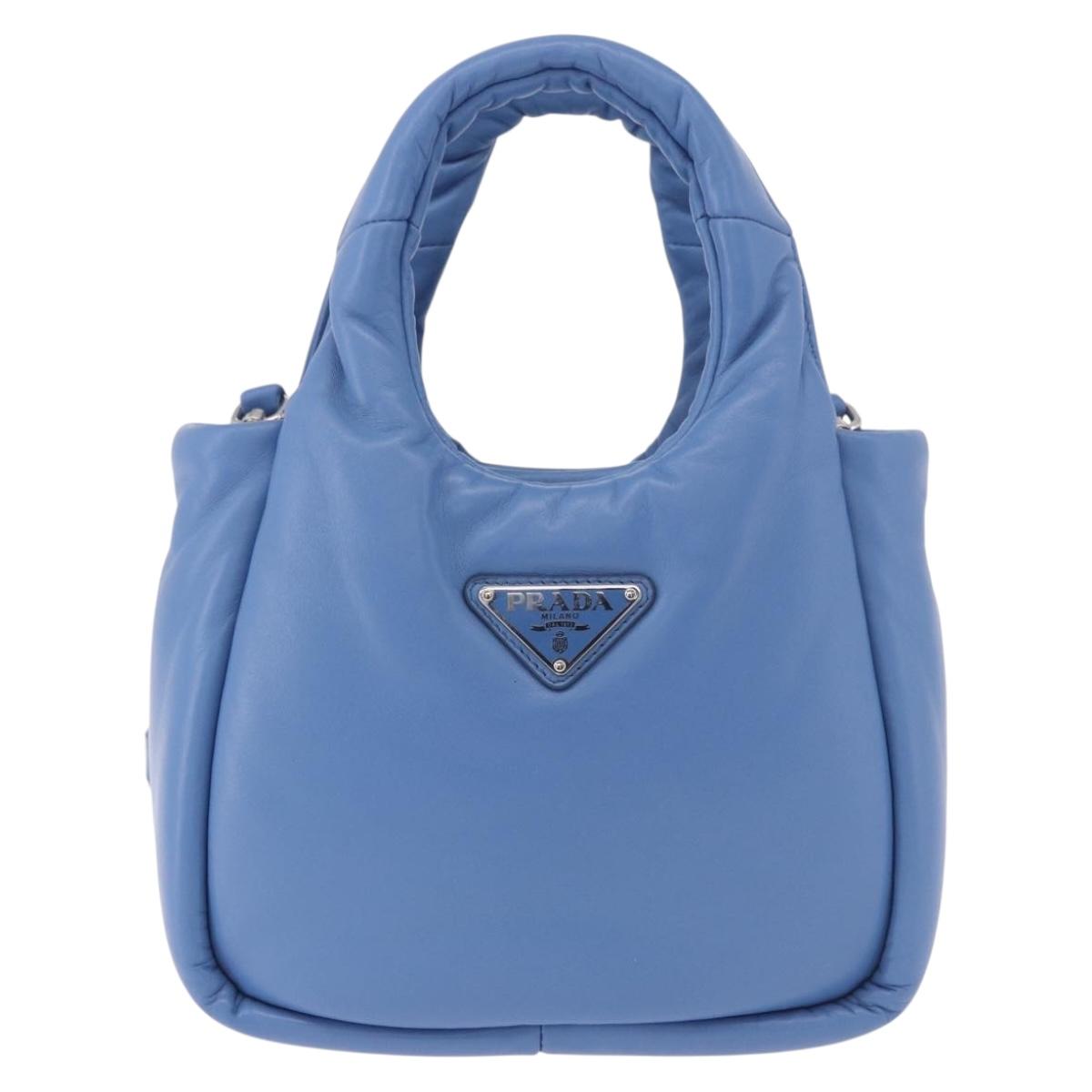PRADA Hand Bag Leather 2way Light Blue Silver Auth 184410SAM