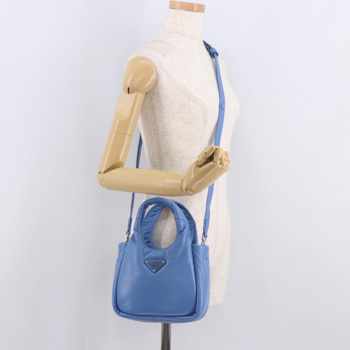 PRADA Hand Bag Leather 2way Light Blue Silver Auth 184410SAM
