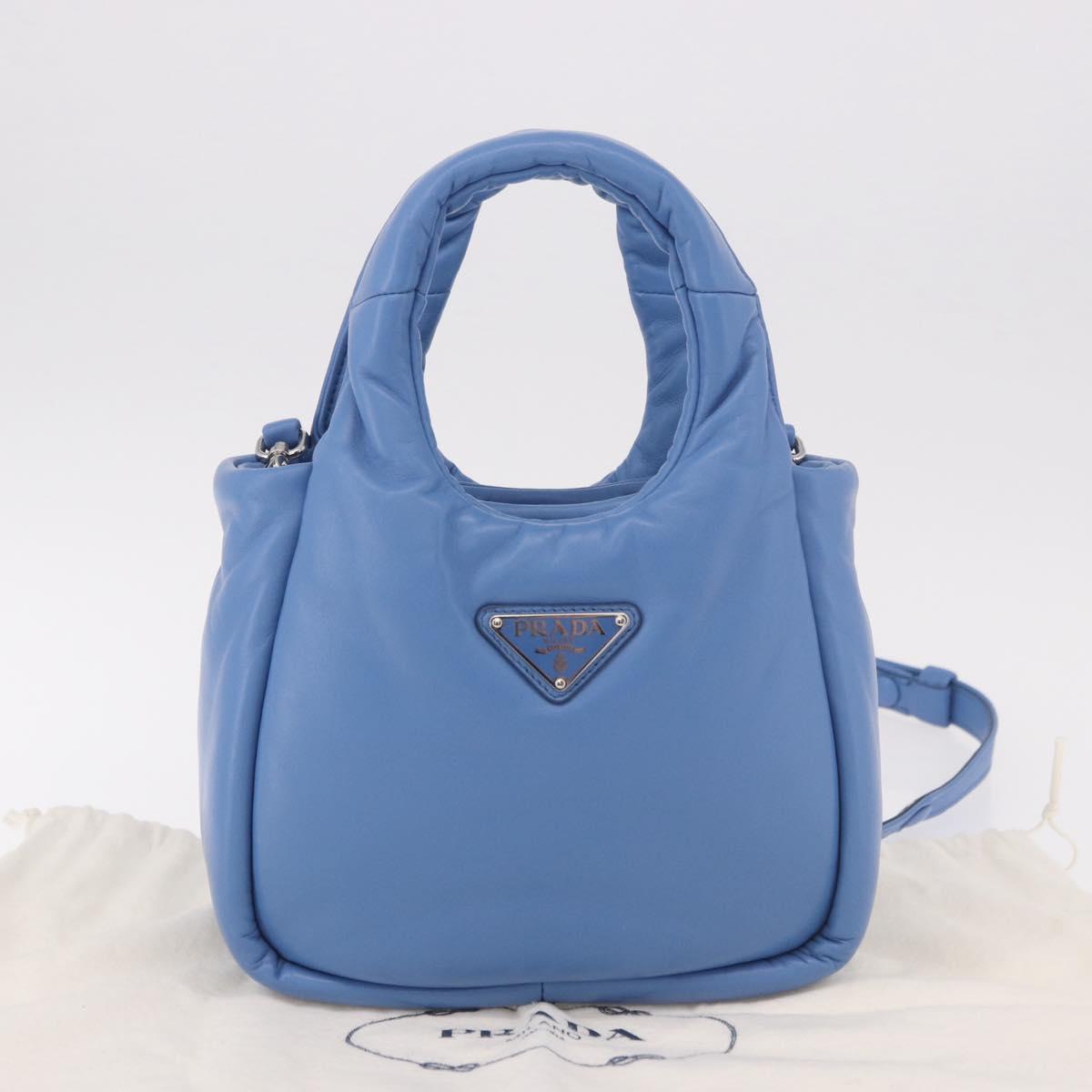 PRADA Hand Bag Leather 2way Light Blue Silver Auth 184410SAM