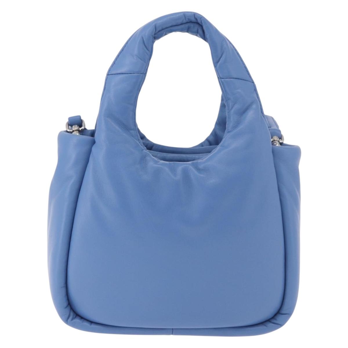 PRADA Hand Bag Leather 2way Light Blue Silver Auth 184410SAM