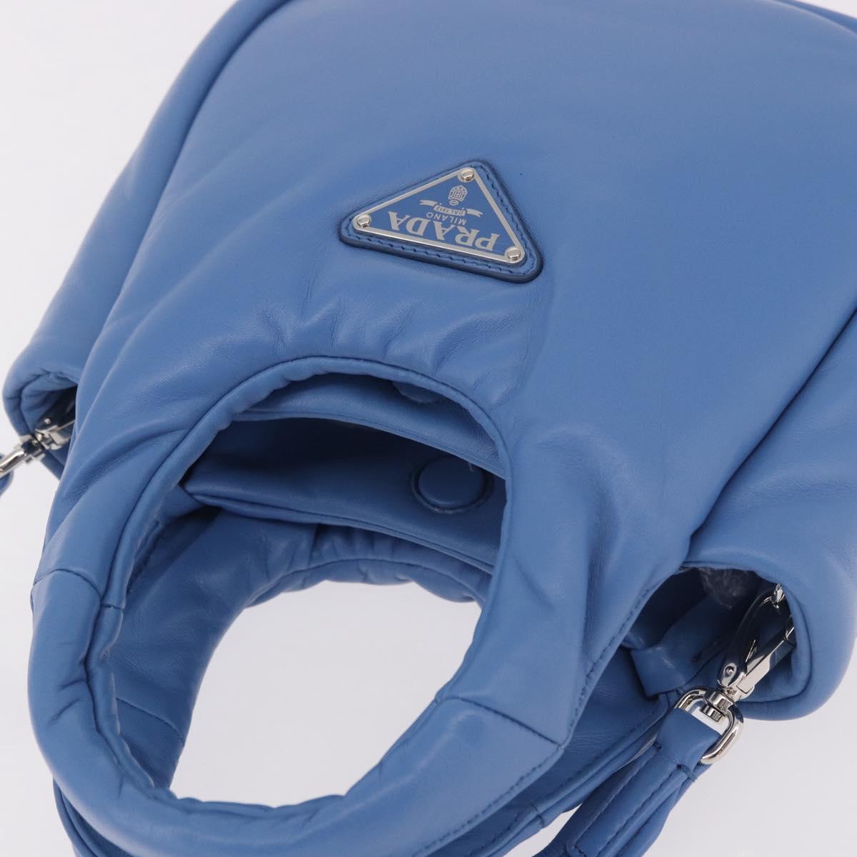 PRADA Hand Bag Leather 2way Light Blue Silver Auth 184410SAM