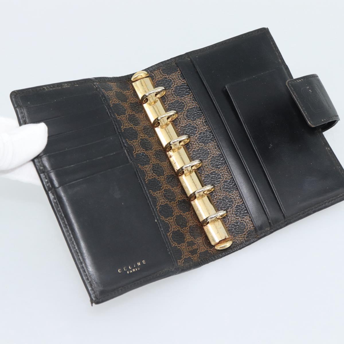CELINE Macadam Canvas Day Planner Cover PVC Leather Black Gold Auth 184416