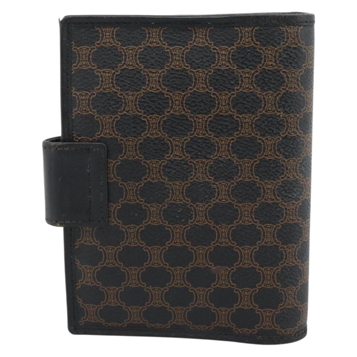 CELINE Macadam Canvas Day Planner Cover PVC Leather Black Gold Auth 184416