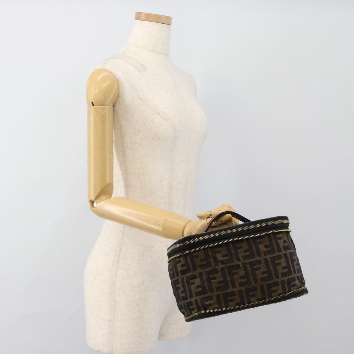 FENDI Zucca Canvas Vanity Pouch Black Brown Auth 184417