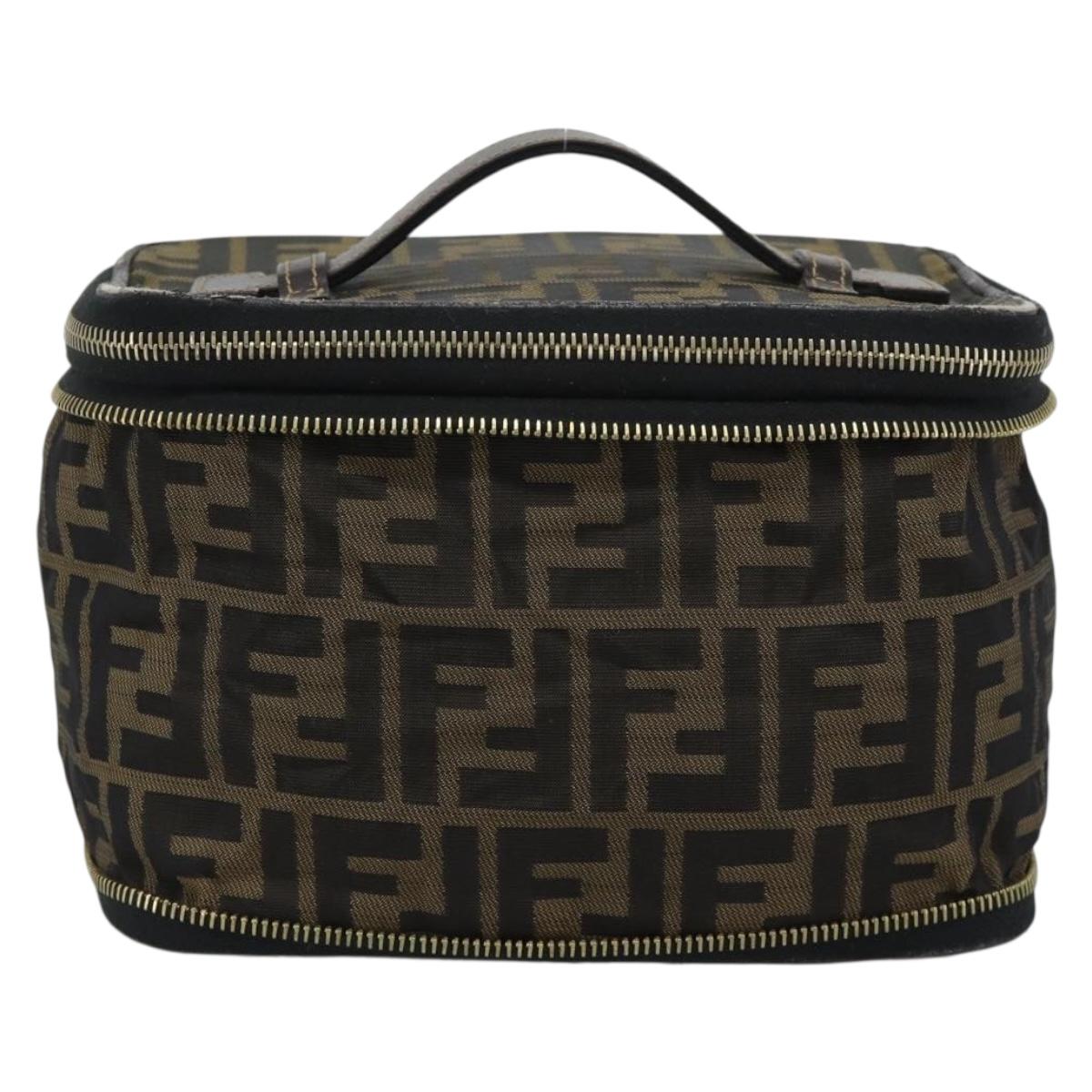 FENDI Zucca Canvas Vanity Pouch Black Brown Auth 184417