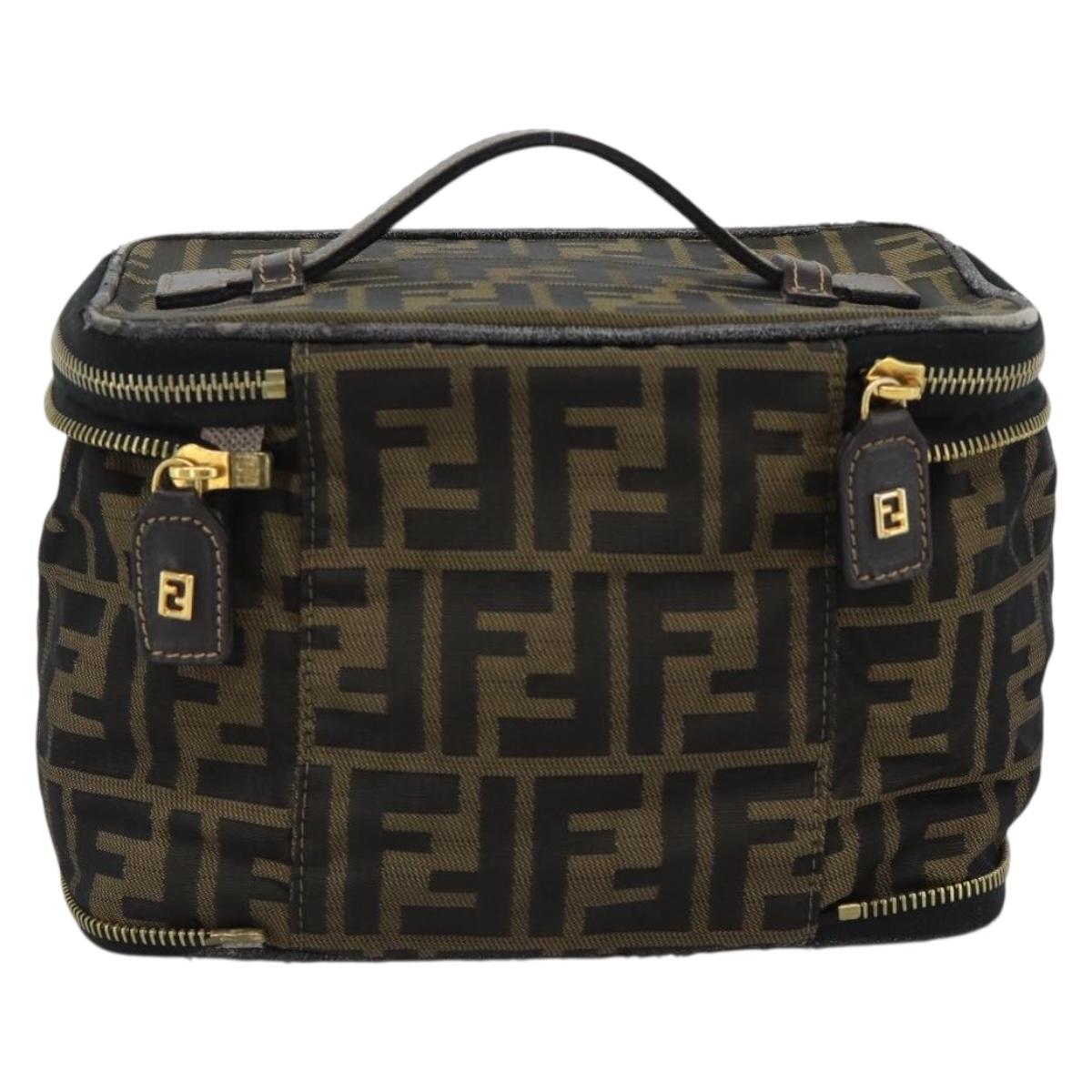 FENDI Zucca Canvas Vanity Pouch Black Brown Auth 184417