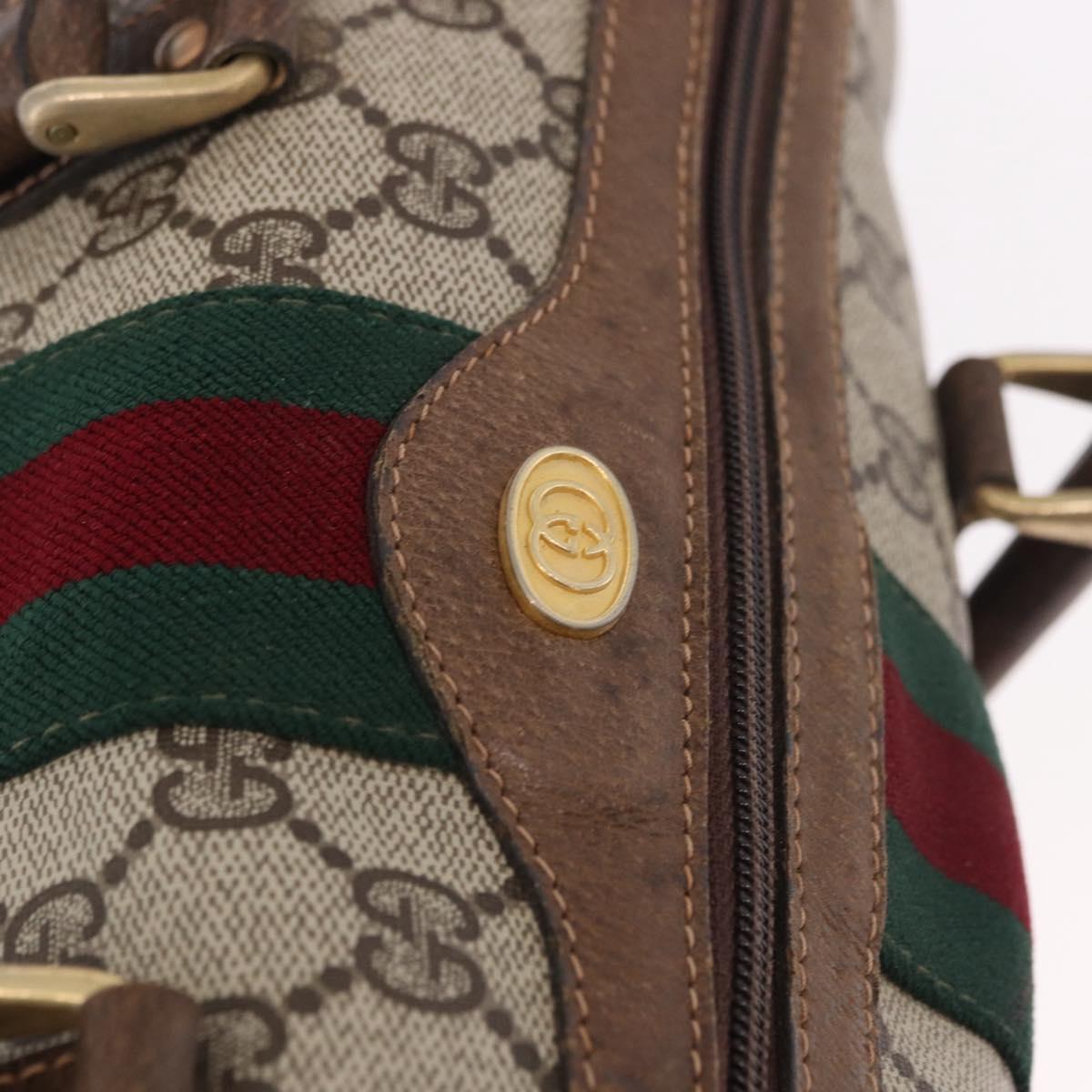GUCCI GG Supreme Web Sherry Line Hand Bag PVC Beige Gold Red Auth 184430