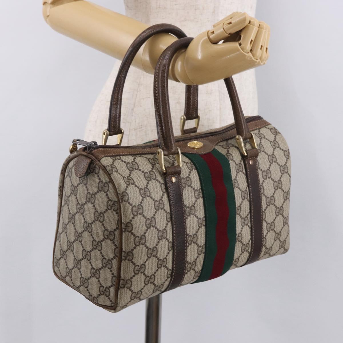 GUCCI GG Supreme Web Sherry Line Hand Bag PVC Beige Gold Red Auth 184430