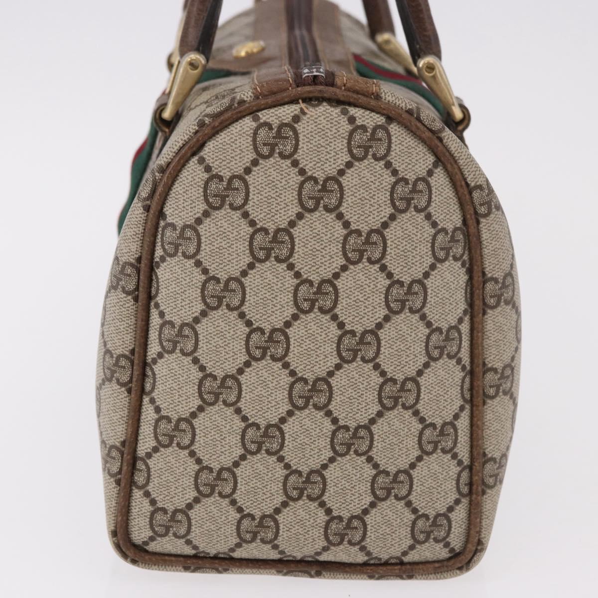 GUCCI GG Supreme Web Sherry Line Hand Bag PVC Beige Gold Red Auth 184430