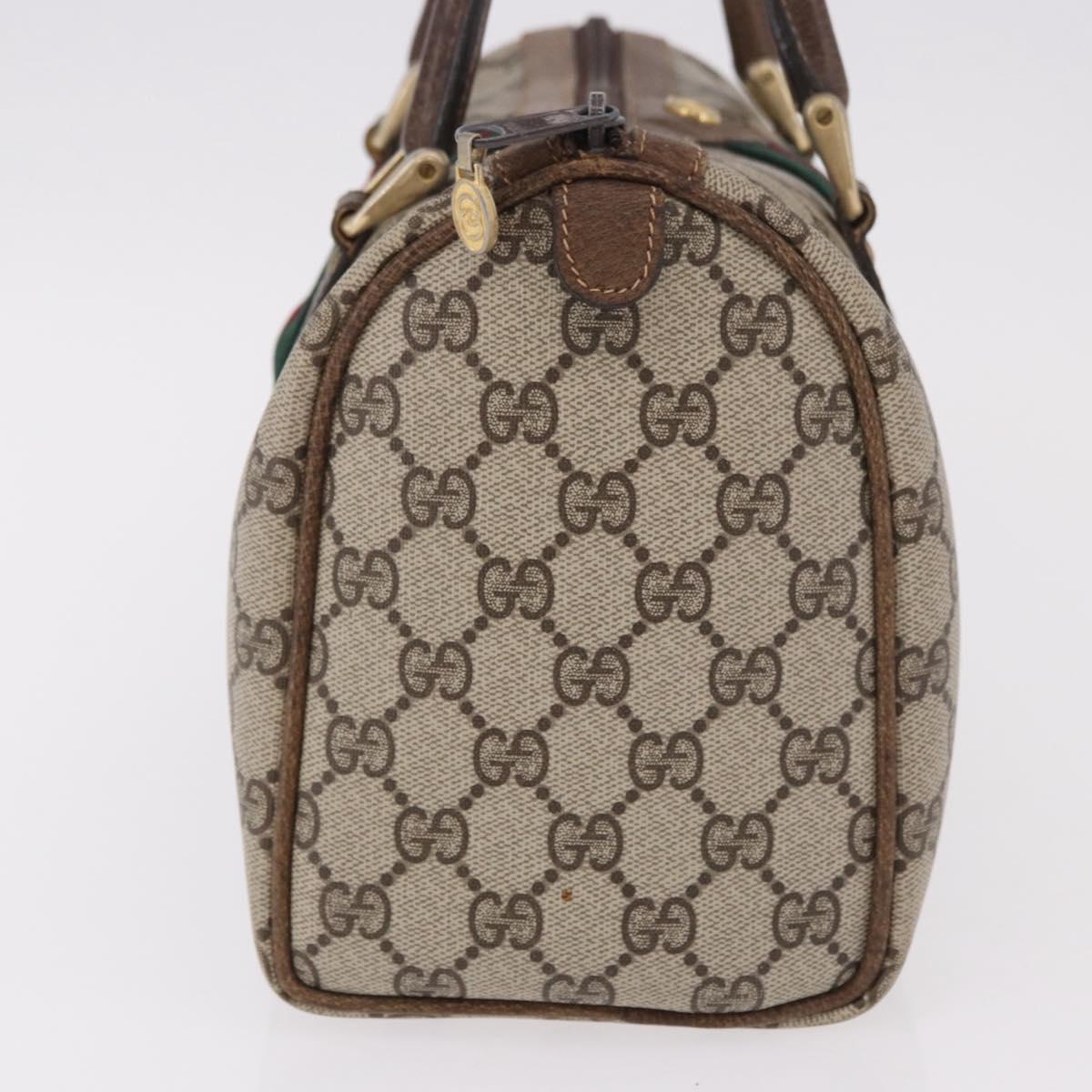 GUCCI GG Supreme Web Sherry Line Hand Bag PVC Beige Gold Red Auth 184430
