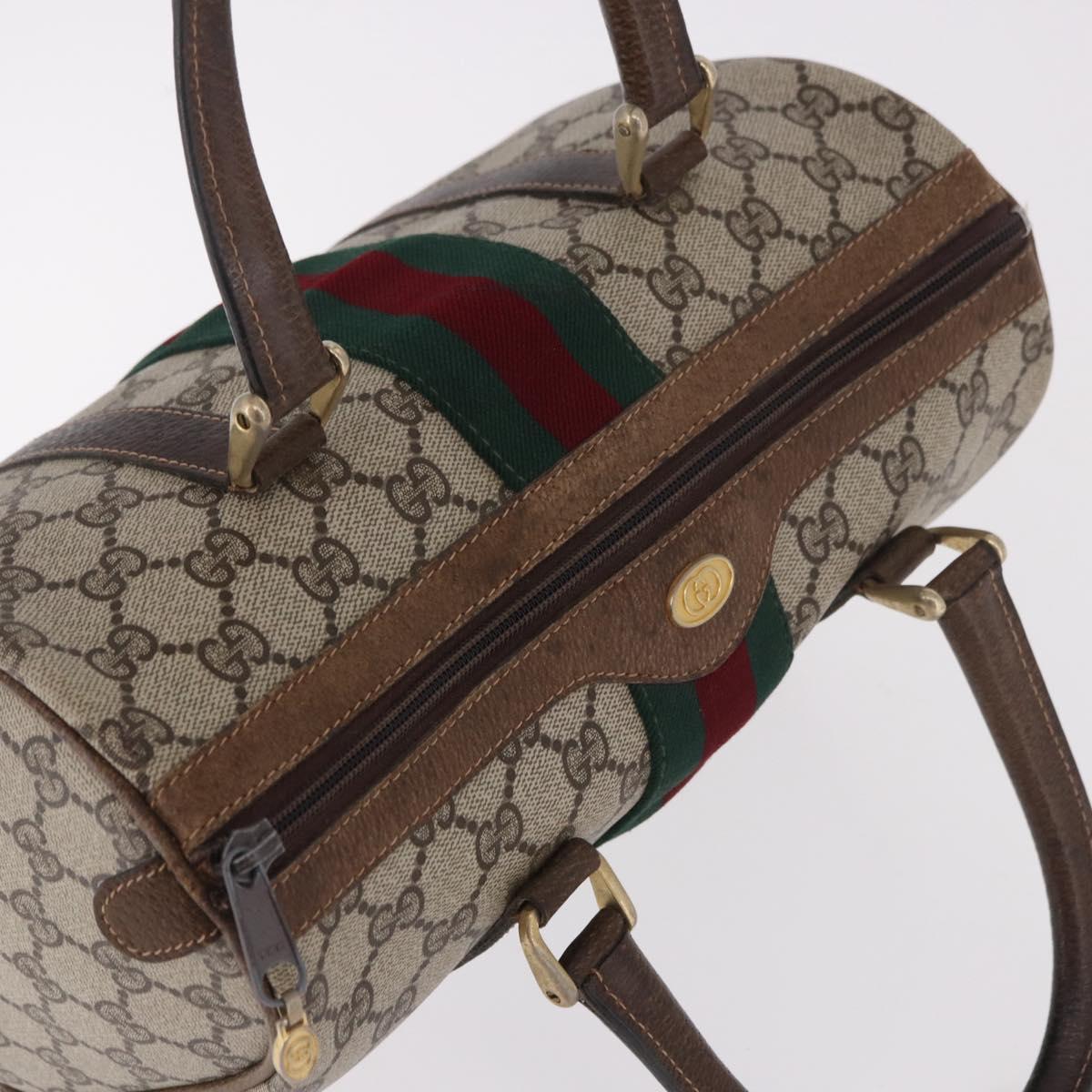 GUCCI GG Supreme Web Sherry Line Hand Bag PVC Beige Gold Red Auth 184430