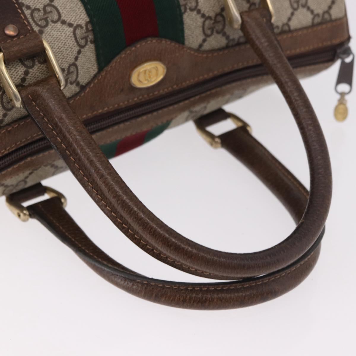 GUCCI GG Supreme Web Sherry Line Hand Bag PVC Beige Gold Red Auth 184430