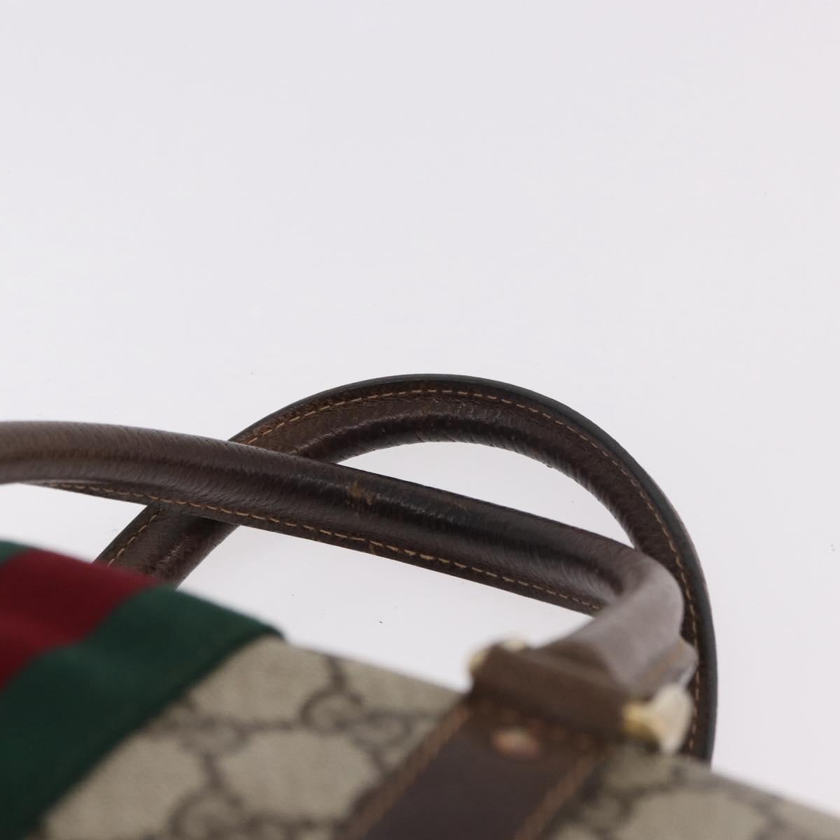 GUCCI GG Supreme Web Sherry Line Hand Bag PVC Beige Gold Red Auth 184430