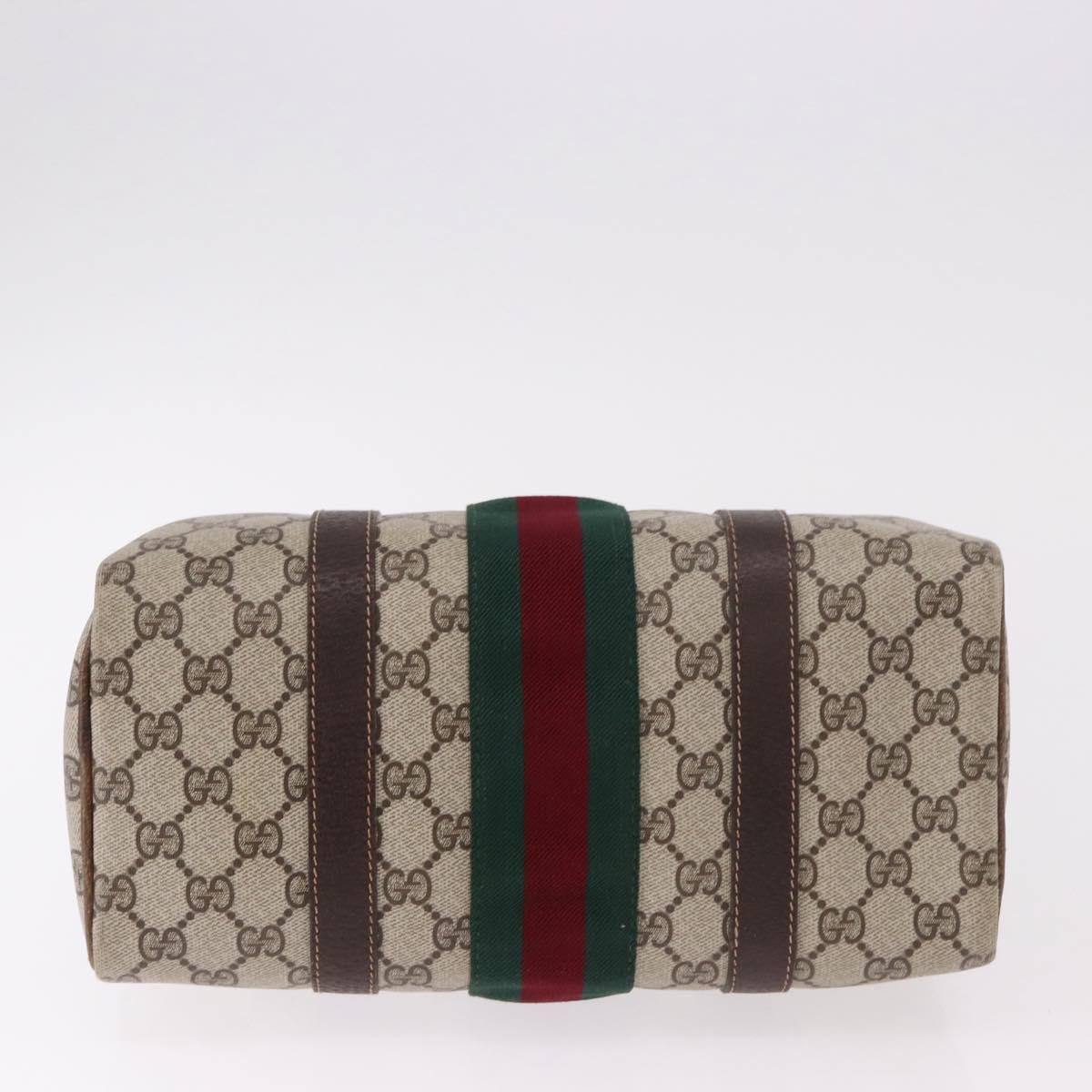 GUCCI GG Supreme Web Sherry Line Hand Bag PVC Beige Gold Red Auth 184430