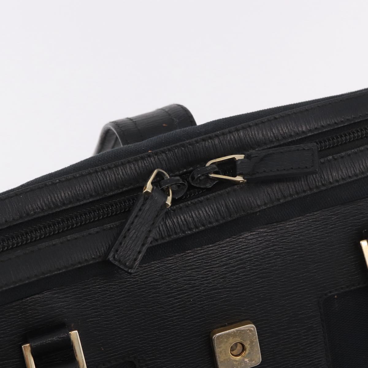 GUCCI Hand Bag Canvas Black Gold Auth 184433