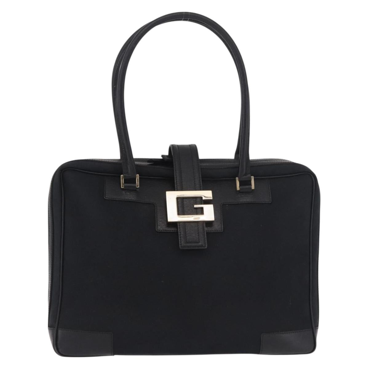 GUCCI Hand Bag Canvas Black Gold Auth 184433