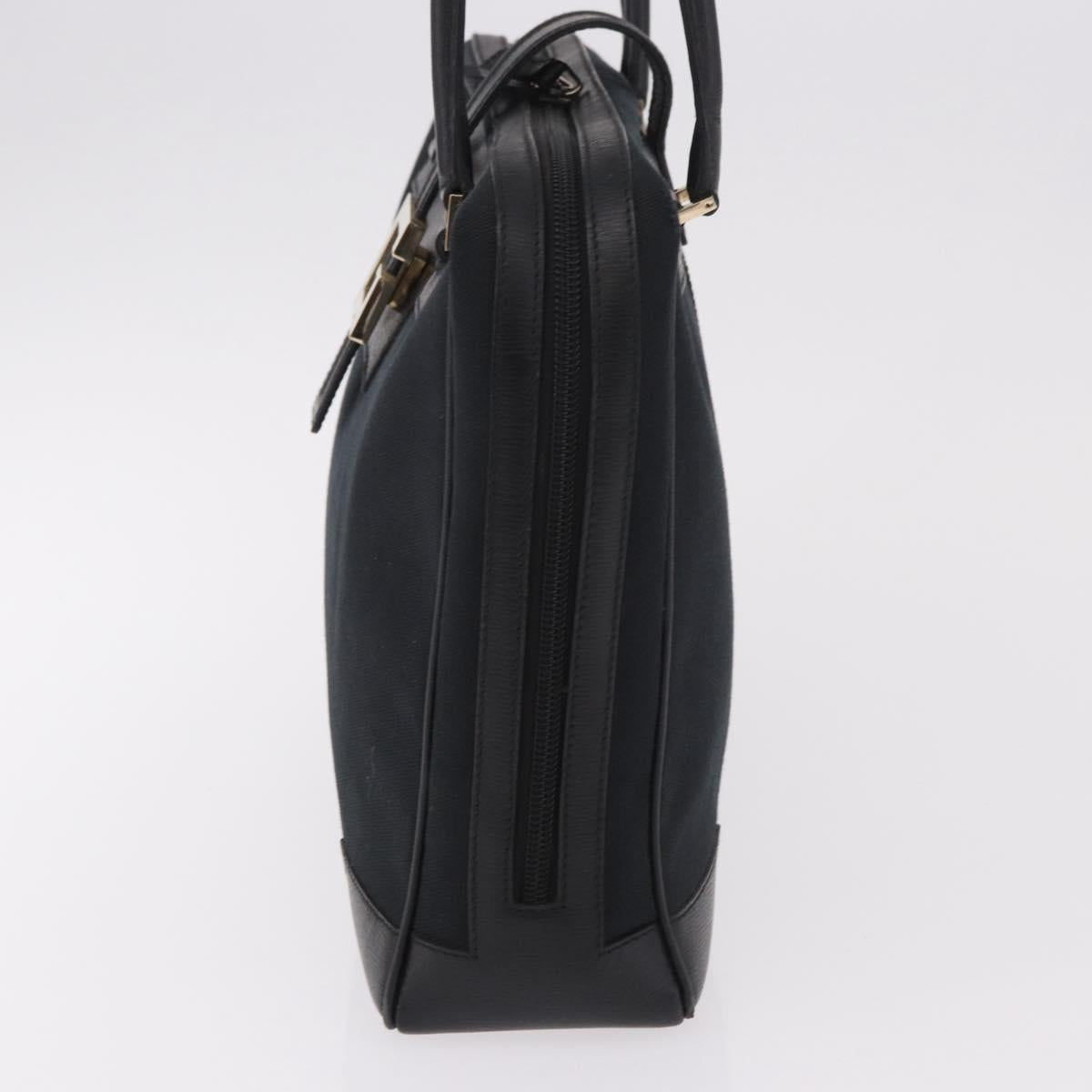 GUCCI Hand Bag Canvas Black Gold Auth 184433