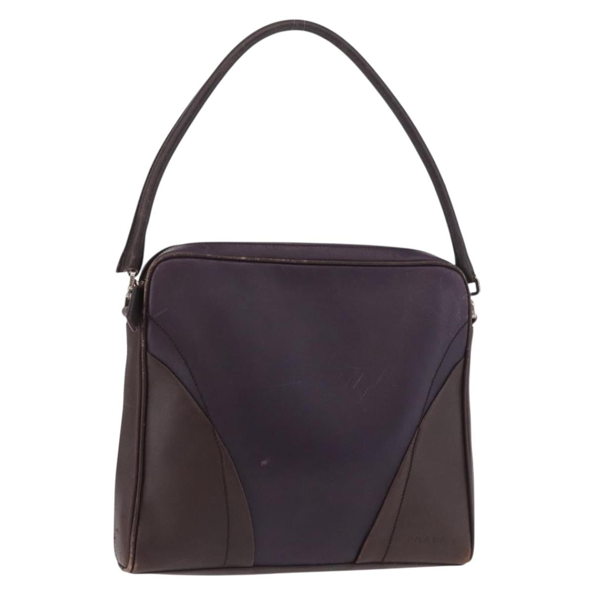 PRADA Shoulder Bag Leather Navy Silver Auth 184434