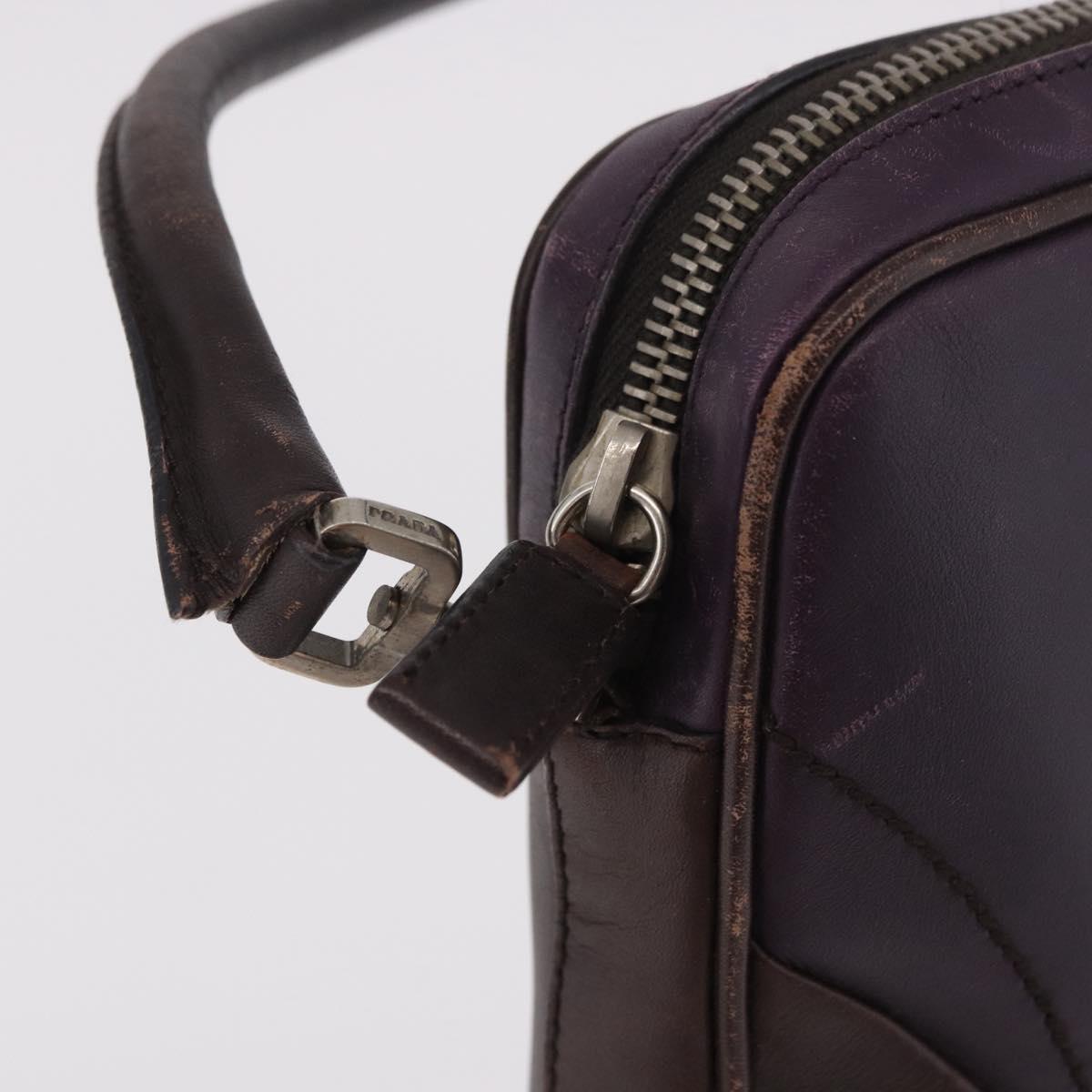 PRADA Shoulder Bag Leather Navy Silver Auth 184434