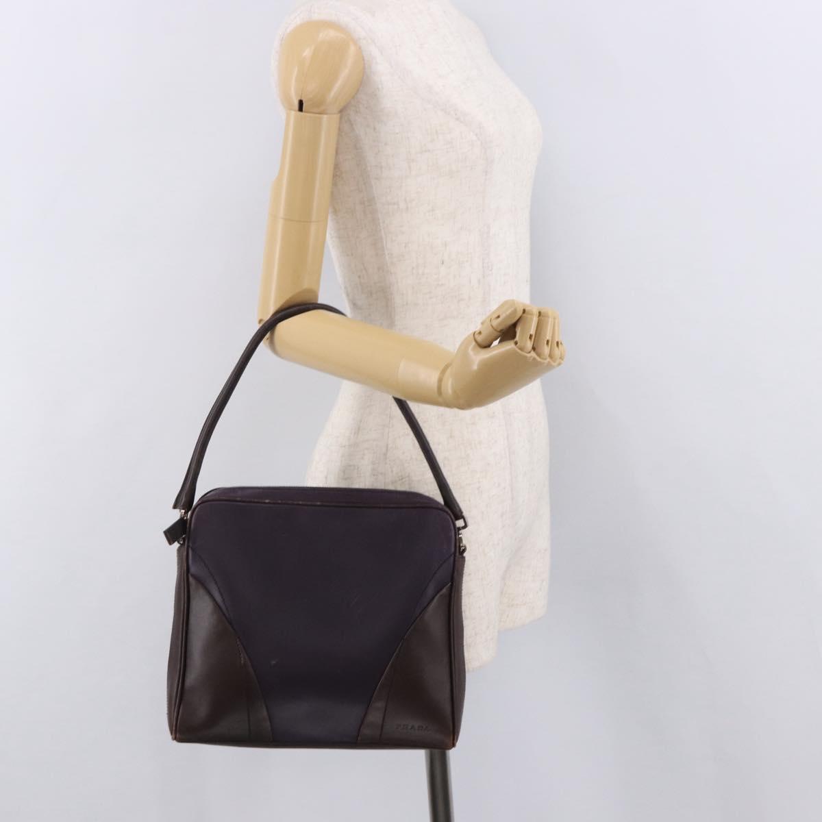 PRADA Shoulder Bag Leather Navy Silver Auth 184434