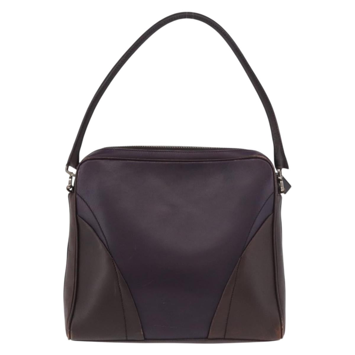 PRADA Shoulder Bag Leather Navy Silver Auth 184434