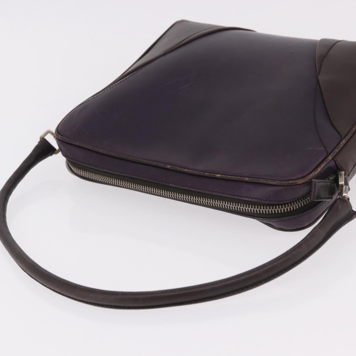 PRADA Shoulder Bag Leather Navy Silver Auth 184434