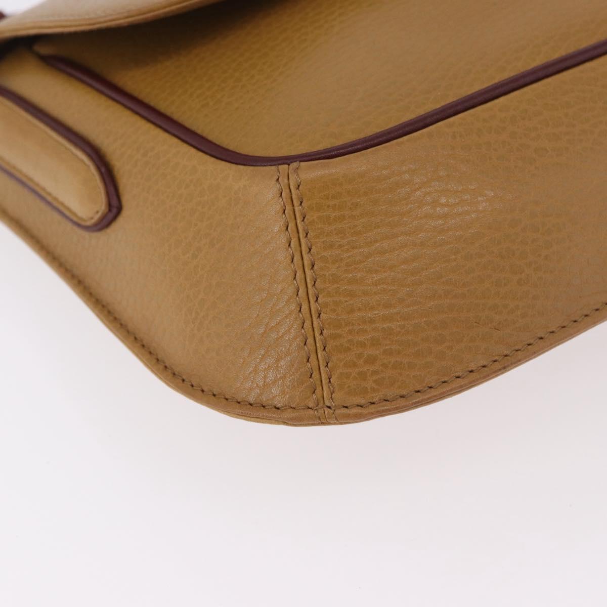 CARTIER Shoulder Bag Leather Beige Gold Auth 184435