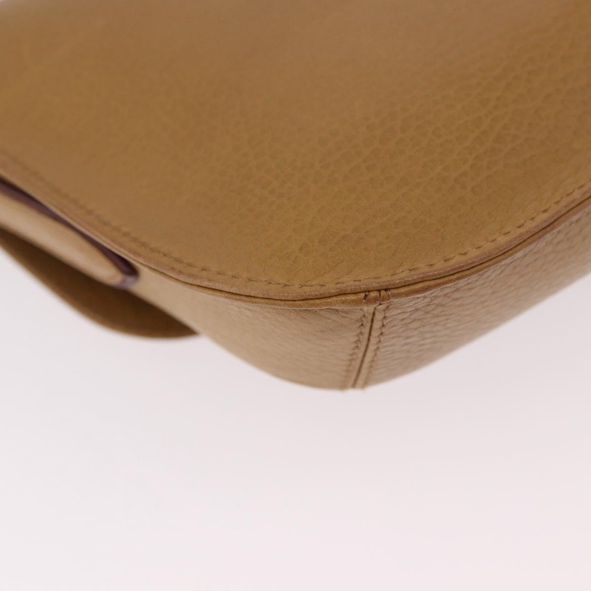 CARTIER Shoulder Bag Leather Beige Gold Auth 184435