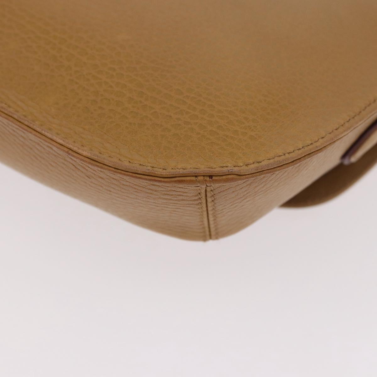 CARTIER Shoulder Bag Leather Beige Gold Auth 184435