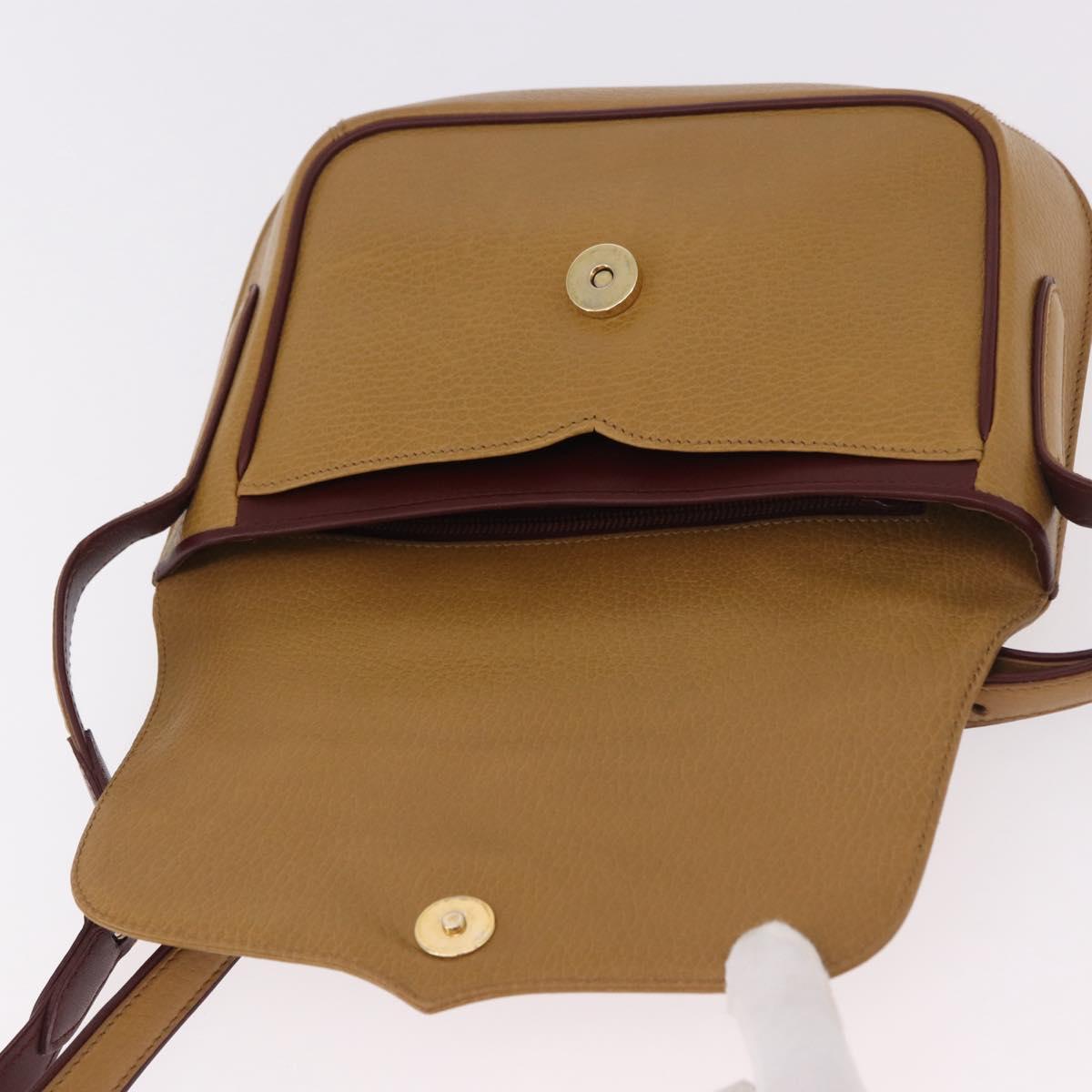CARTIER Shoulder Bag Leather Beige Gold Auth 184435