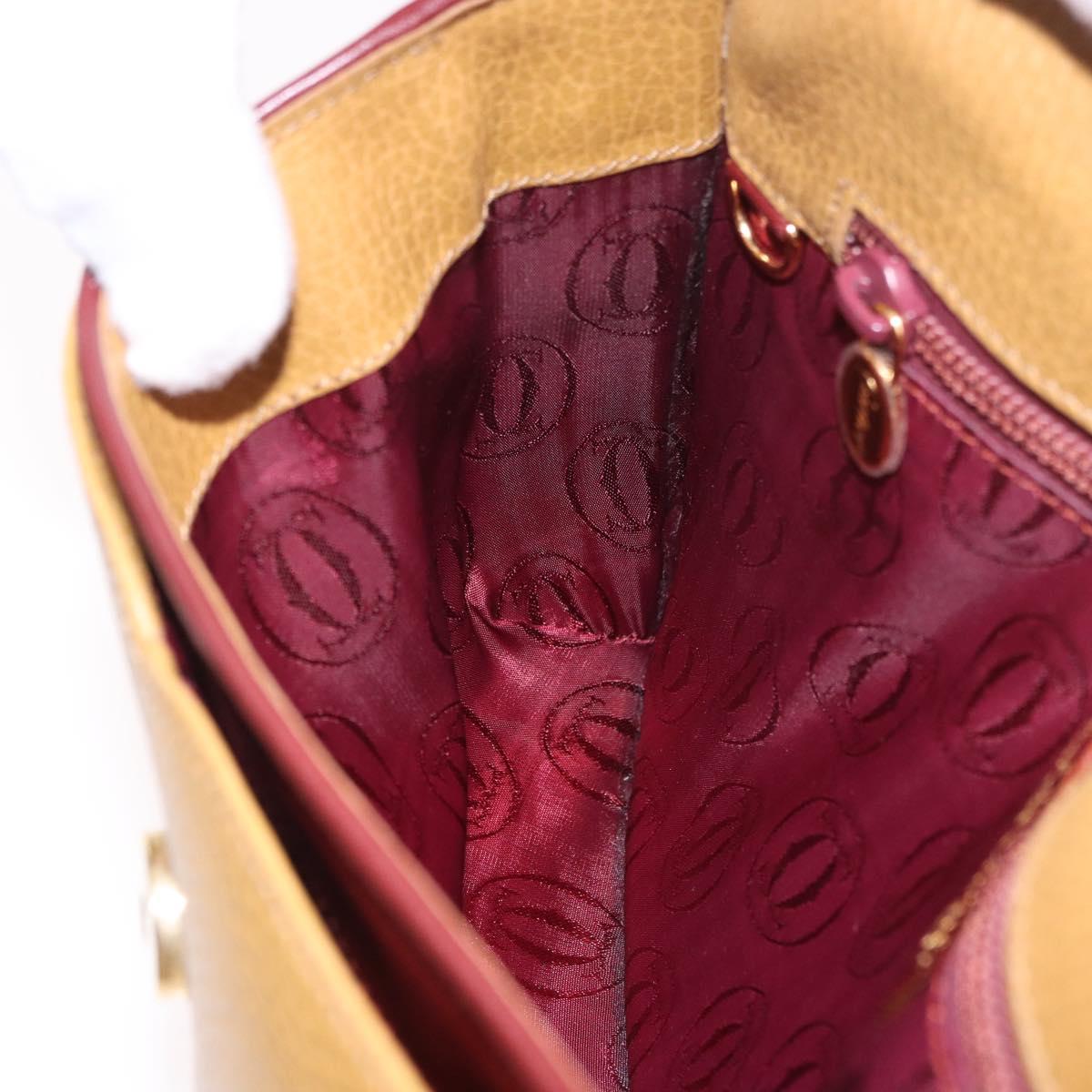 CARTIER Shoulder Bag Leather Beige Gold Auth 184435