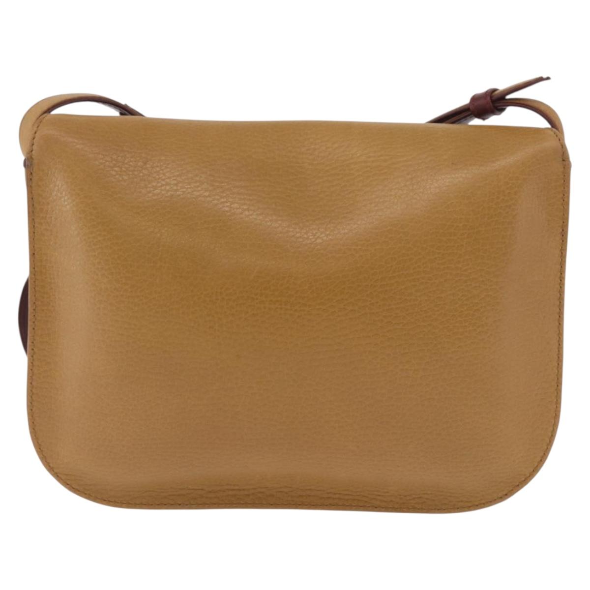 CARTIER Shoulder Bag Leather Beige Gold Auth 184435