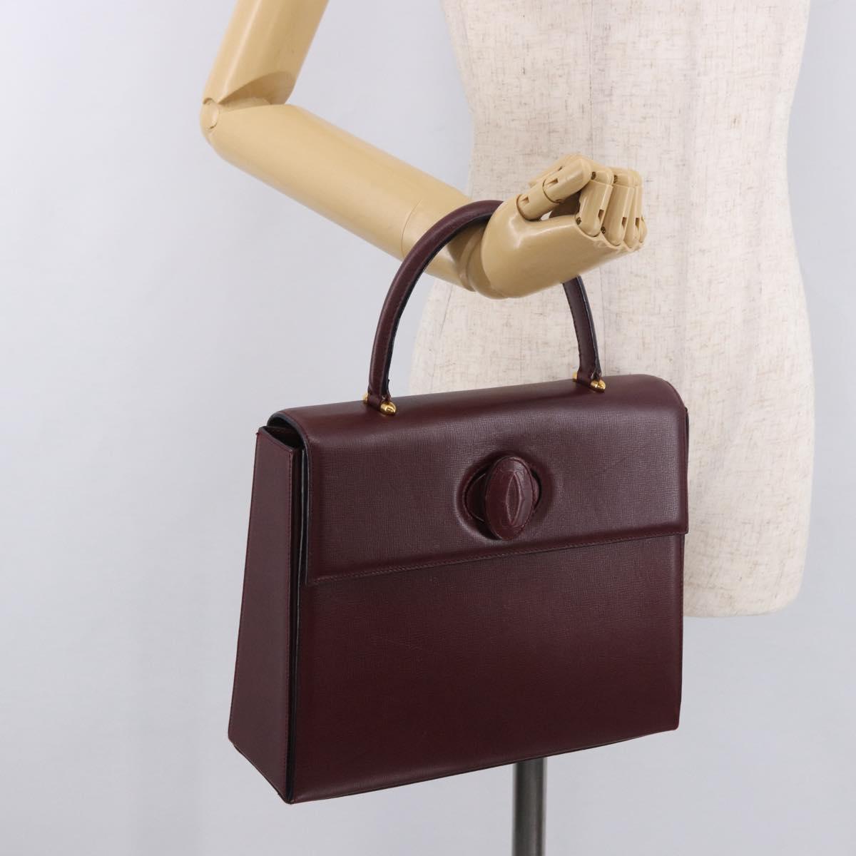 CARTIER Must Line Hand Bag Leather Bordeaux Gold Auth 184437A
