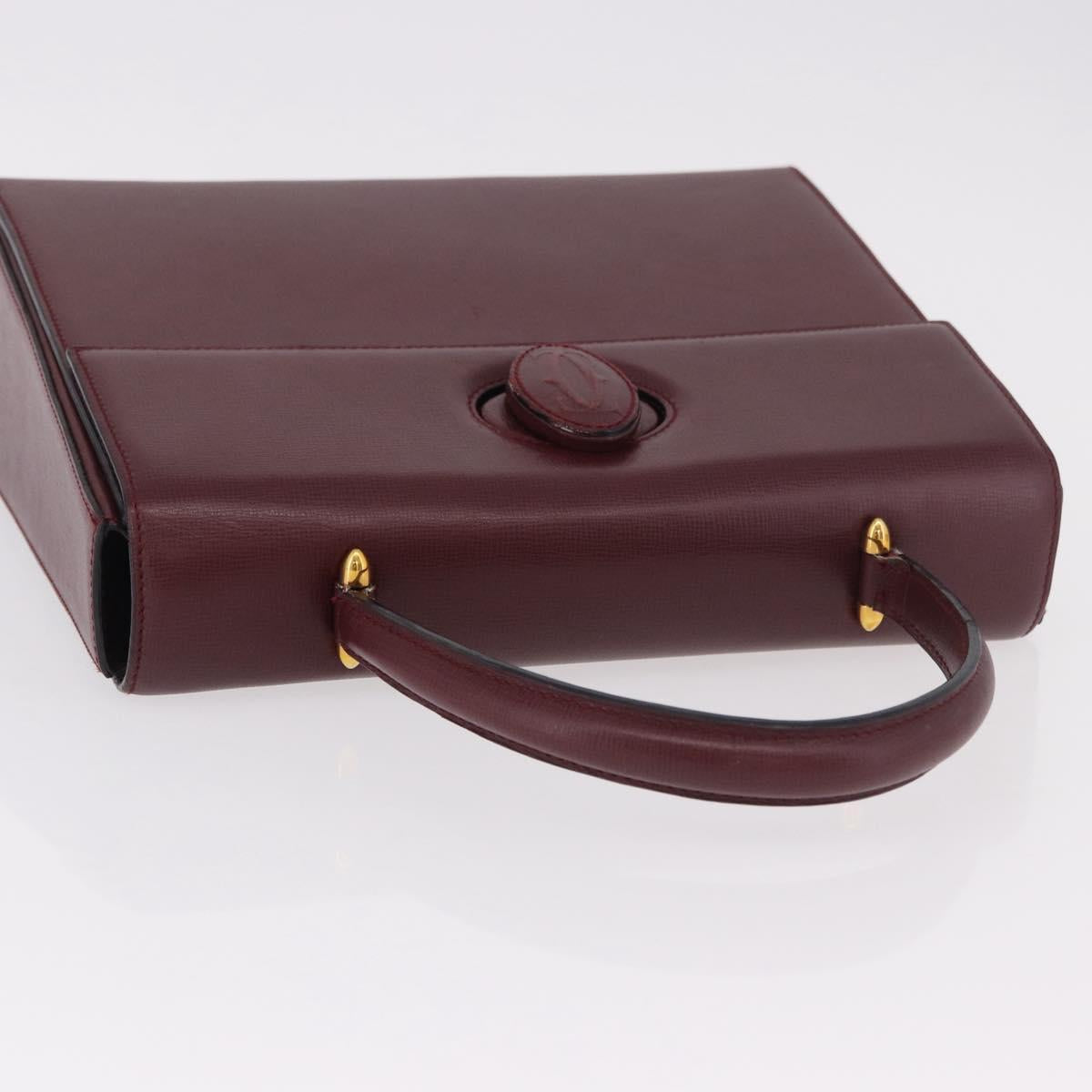 CARTIER Must Line Hand Bag Leather Bordeaux Gold Auth 184437A