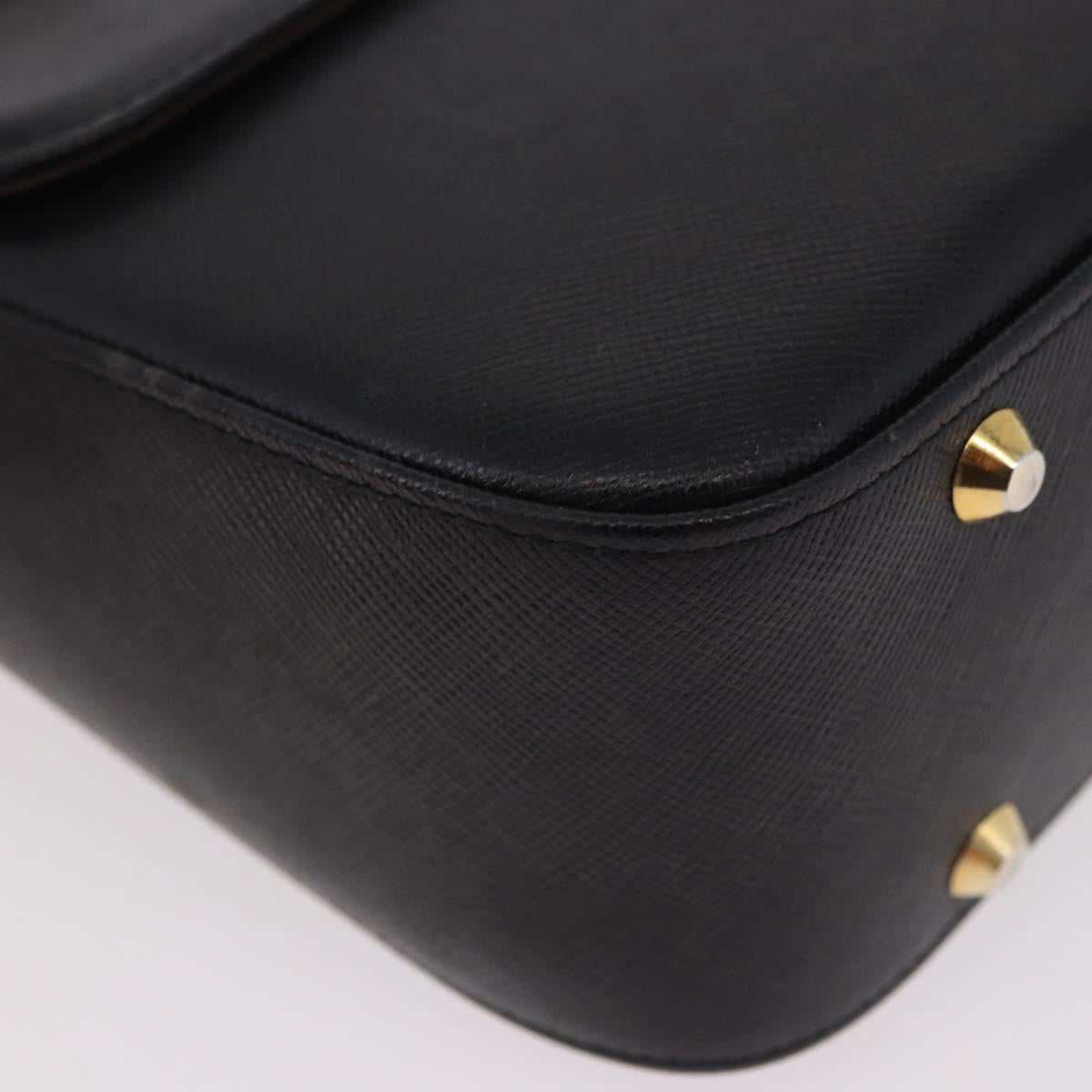BURBERRY Hand Bag Leather Black Gold Auth 184438