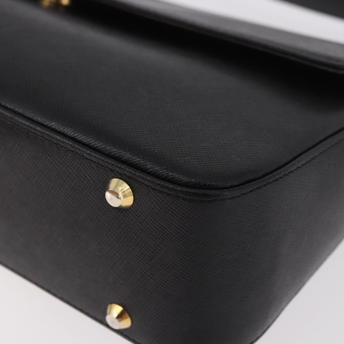 BURBERRY Hand Bag Leather Black Gold Auth 184438