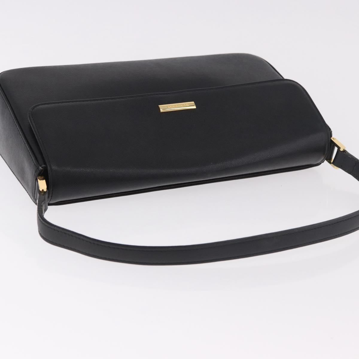 BURBERRY Hand Bag Leather Black Gold Auth 184438