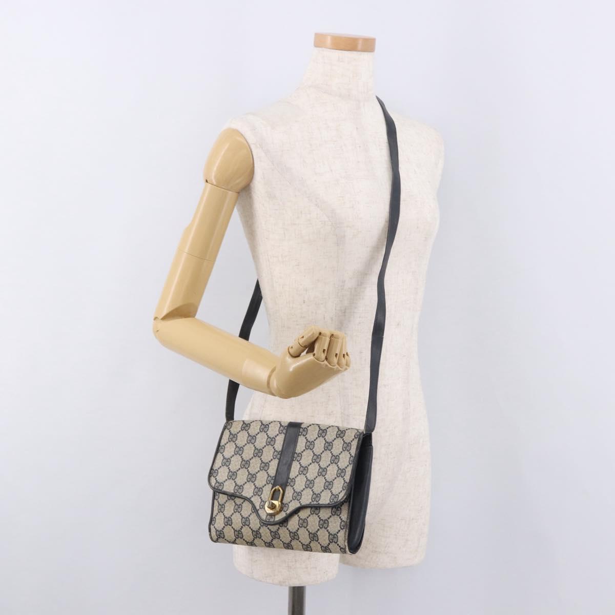 GUCCI GG Supreme Shoulder Bag PVC Navy Gold Auth 184440