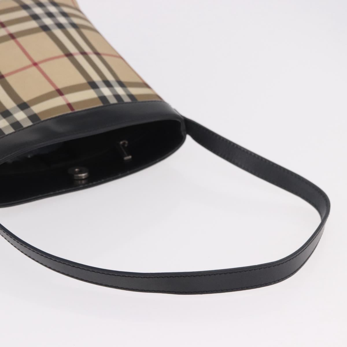 BURBERRY Nova Check Shoulder Bag PVC Beige Silver Auth 184442